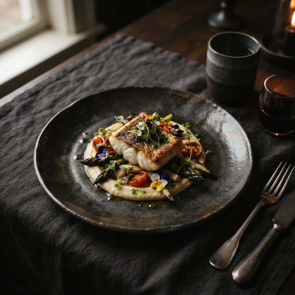 An elegantly plated fine-dining dish by MAS PREP